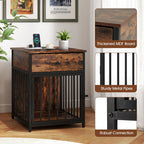 Dog Crate Furniture for Small Dogs Wooden Puppy Kennel with Charging Station-Rustic Brown