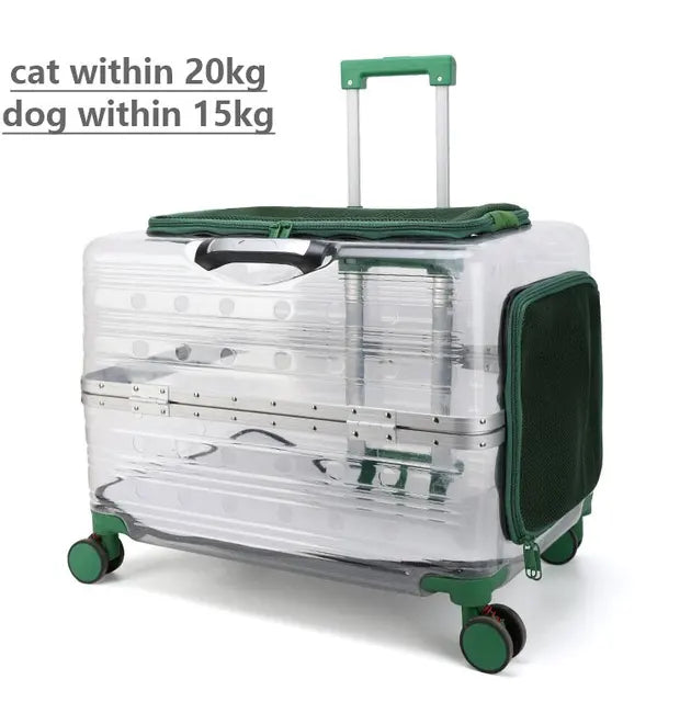 Rolling Pet Travel Trolley with Wheel, Transparent Capsule, Pink, Green, Puppies, Dogs, Cat Carriers Bag, 5-20Kg