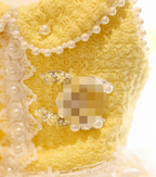 Pet Dress Yellow Tweed Pearls Collar with Lace Tutu - Boutique Party Outfit