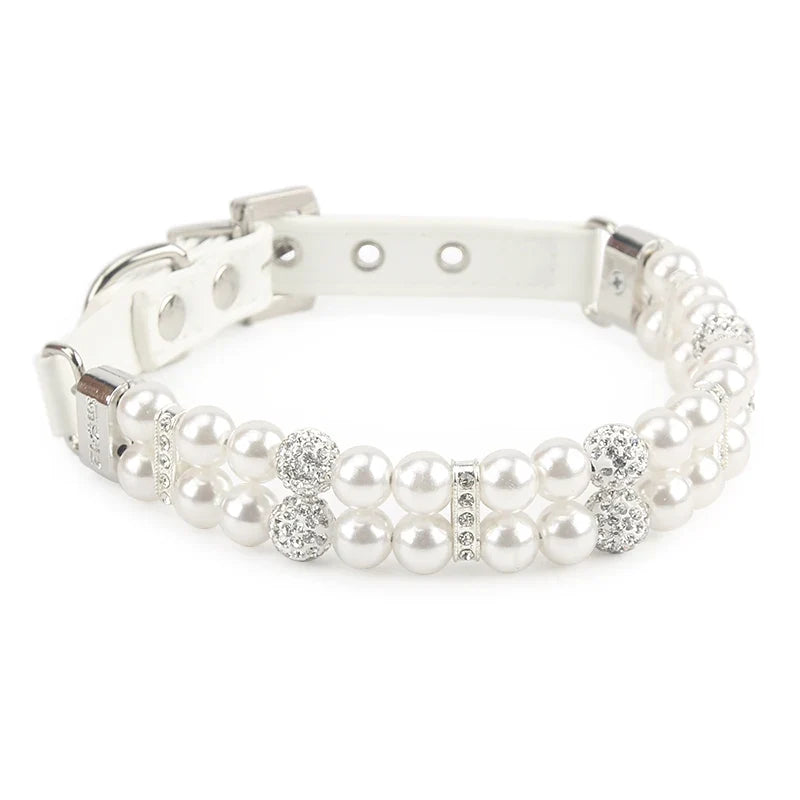 Pearl Pet Collar with Rhinestones for Small/Medium Dogs