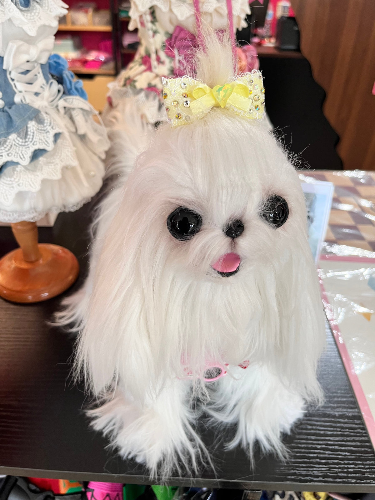 Pet Lace Bow Hair Clip with Heart Crystal