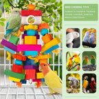 Large Parrot Toy Wooden Chew Blocks for Macaw African Grey Cockatoo Cage