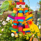 Large Parrot Toy Wooden Chew Blocks for Macaw African Grey Cockatoo Cage