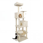 Multi-level Cat Tree Modern Cat Tower with Upholstered Perch and 2 Cat Condo
