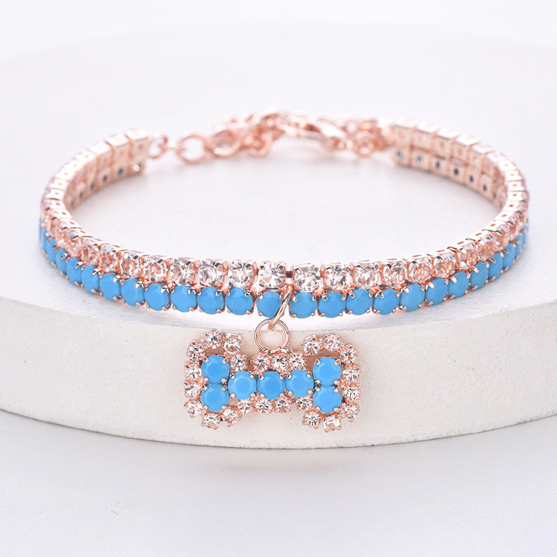 Blue Rhinestone Bone Charm Pet Necklace