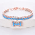 Blue Rhinestone Bone Charm Pet Necklace
