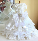 Luxury Victorian Lace Dog Wedding Dress Handmade Pearl Bridal Gown Princess Pet Wedding Dress Couture White Formal Gown