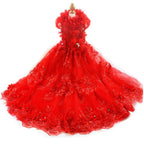 Handmade Ruby Rose Royal Dog Dress – Luxury Red Floral Wedding Gown with Crystal Train