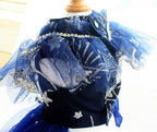 Handmade Midnight Galaxy Princess Dog Dress – Navy Blue Ombre Star Wedding Gown with Pearl Train