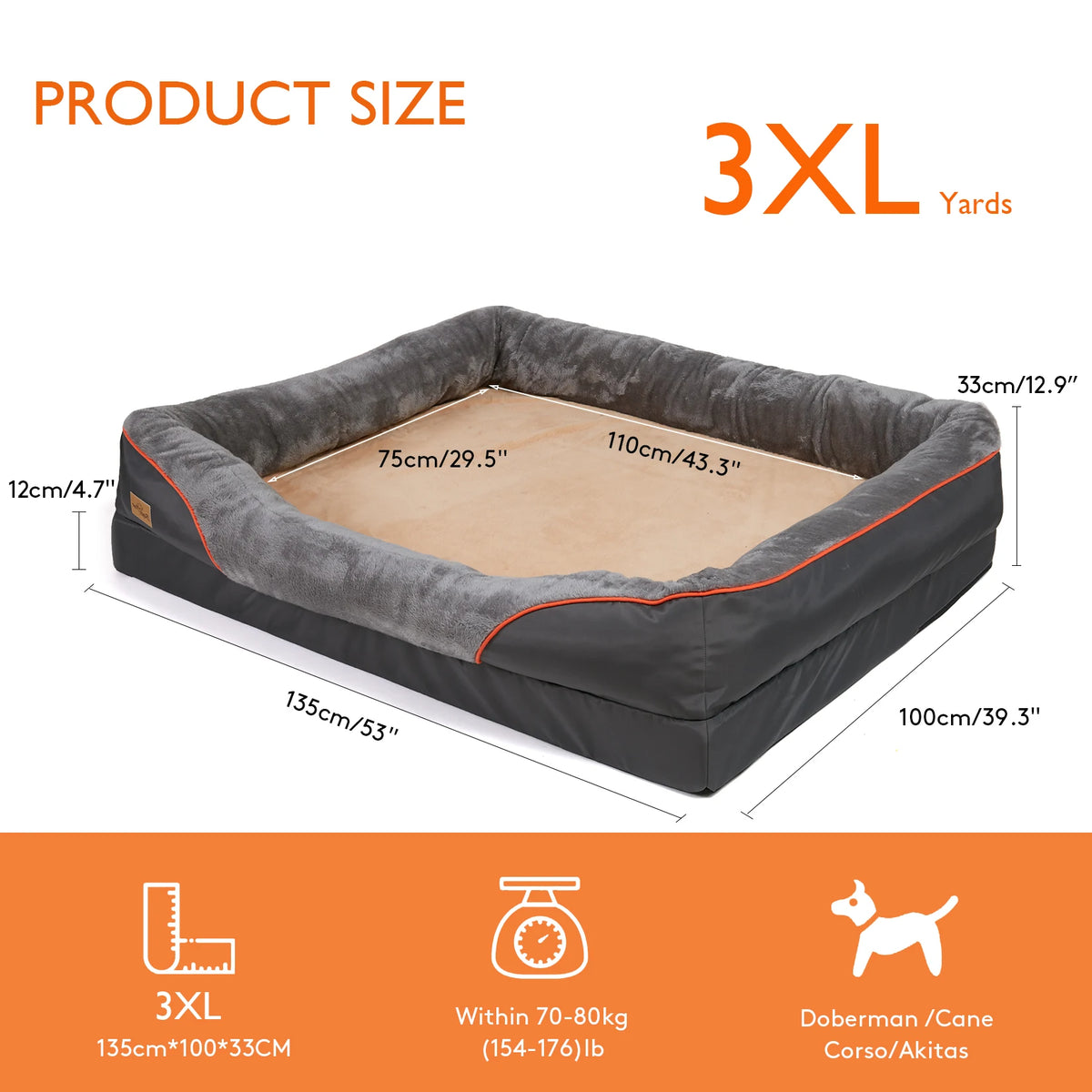 Dog Bed Waterproof, Anti Allergy, Fleece, Removable, Washable Cover