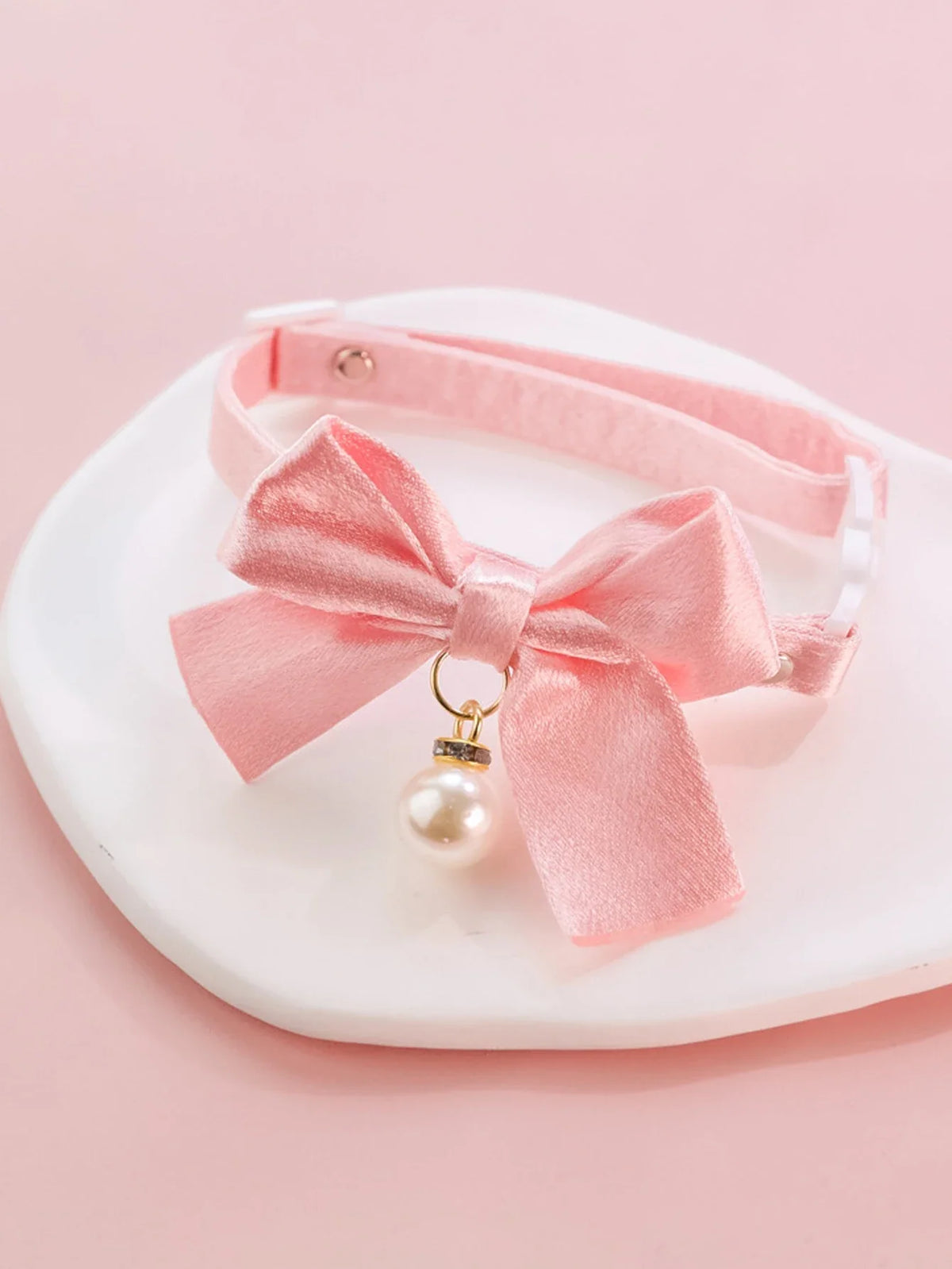 Pink Bell, Bow, and Pearl Cat Collar