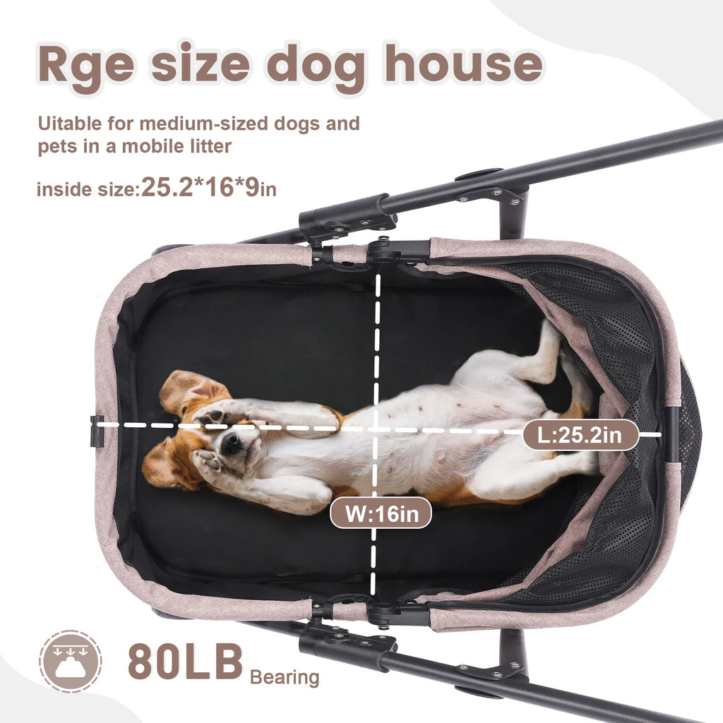 Portable, Foldable Dog Stroller  with 4 Wheels and Detachable Fashion Bag