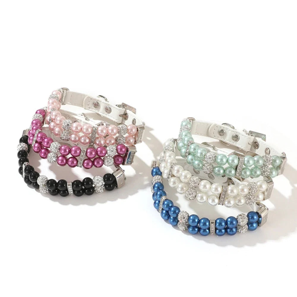 Pearl Pet Collar with Rhinestones for Small/Medium Dogs