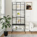 69-Inch Extra Large Rolling Bird Cage for Parrots and Cockatiels Flight Cage with Storage Shelf,Feed Bowls & Wood Perches