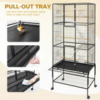 69-Inch Extra Large Rolling Bird Cage for Parrots and Cockatiels Flight Cage with Storage Shelf,Feed Bowls & Wood Perches