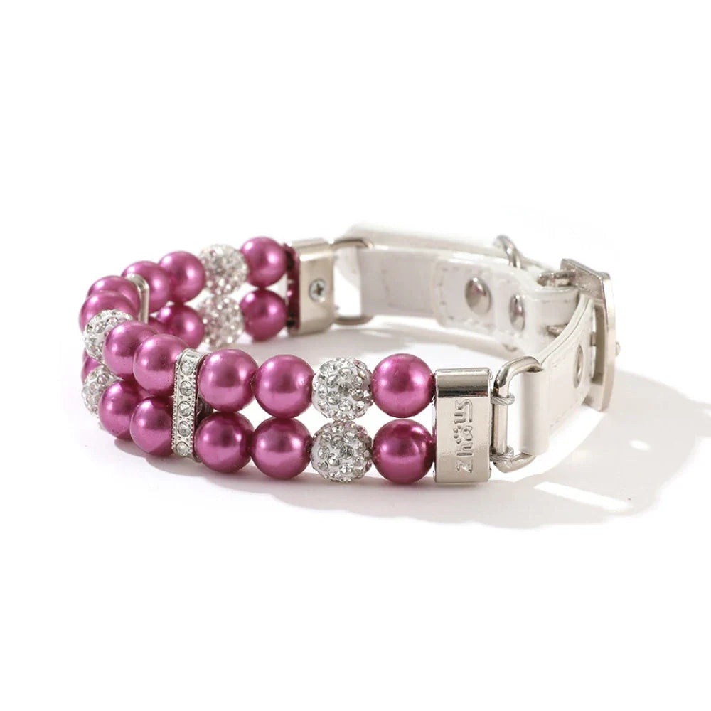 Pearl Pet Collar with Rhinestones for Small/Medium Dogs