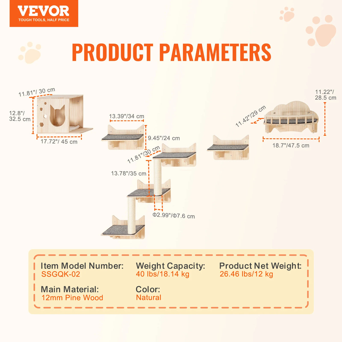 Wall Mounted Cat Wall Shelves and Perches with Jumping Boards, Hammocks