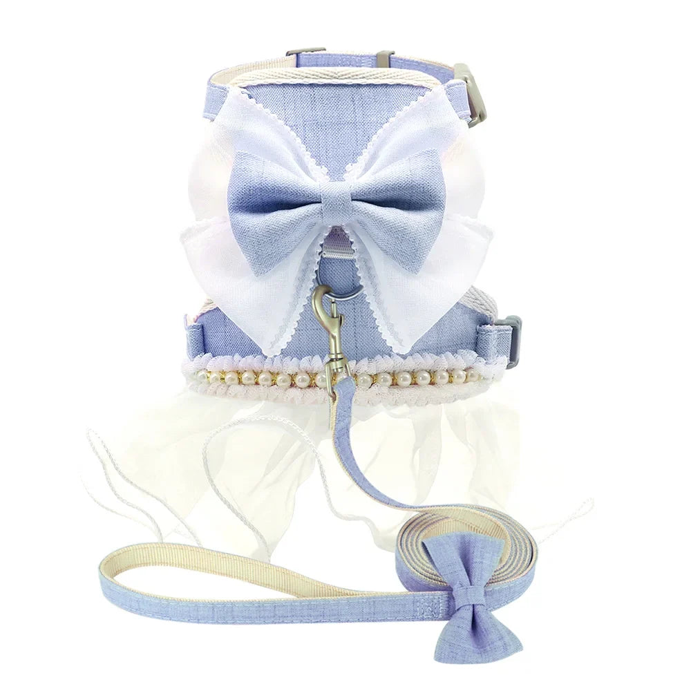 Cute Bowknot Cat Harness Dress with Leash