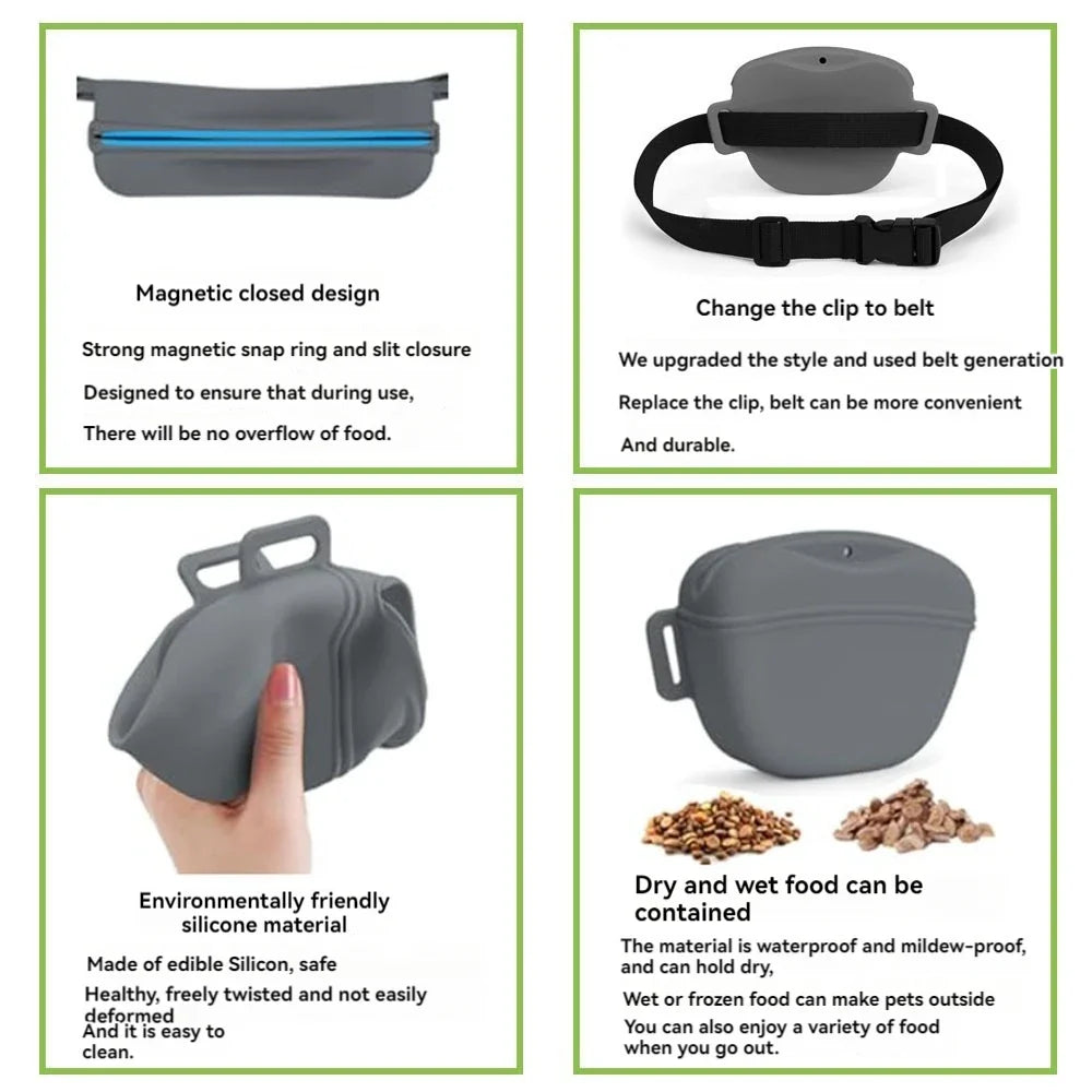 Pet Supplies Silicone Dogs Treat Bag Pet Portable Dog Training Waist Bag Outdoor Feeder Puppy Snack Reward Storage Bag with Belt