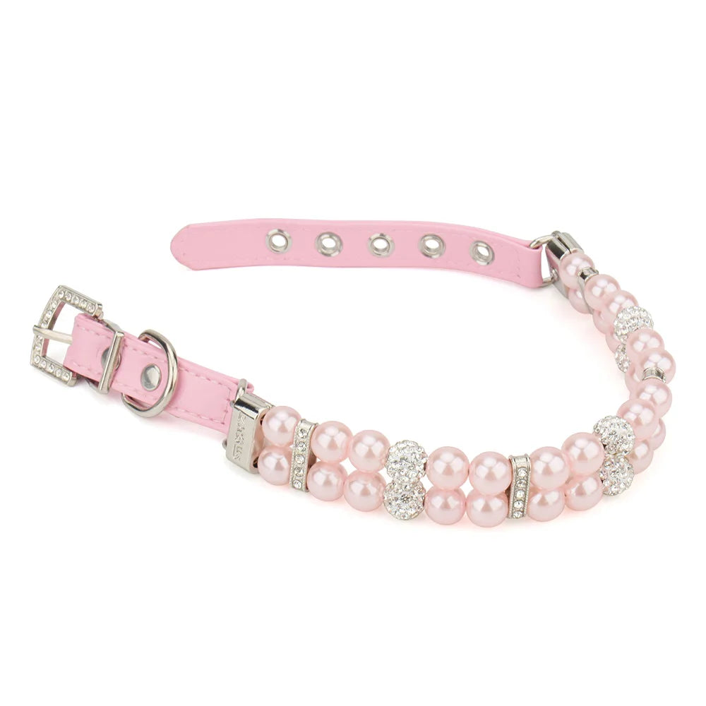 Pearl Pet Collar with Rhinestones for Small/Medium Dogs