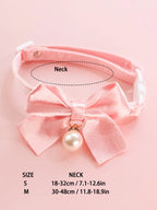 Pink Bell, Bow, and Pearl Cat Collar