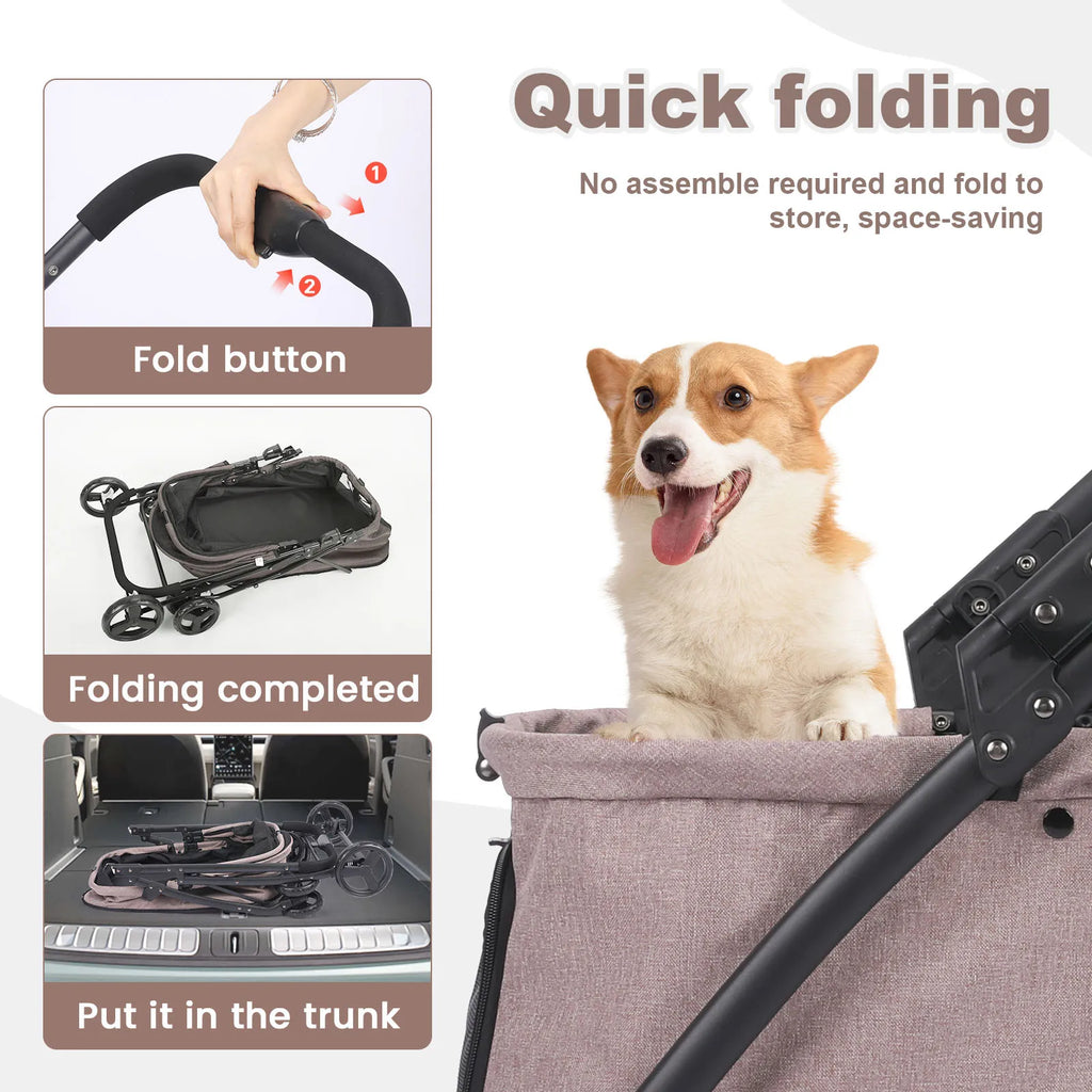 Portable, Foldable Dog Stroller  with 4 Wheels and Detachable Fashion Bag