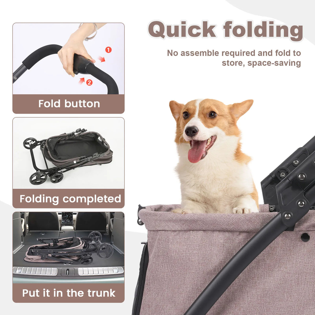 Portable, Foldable Dog Stroller  with 4 Wheels and Detachable Fashion Bag
