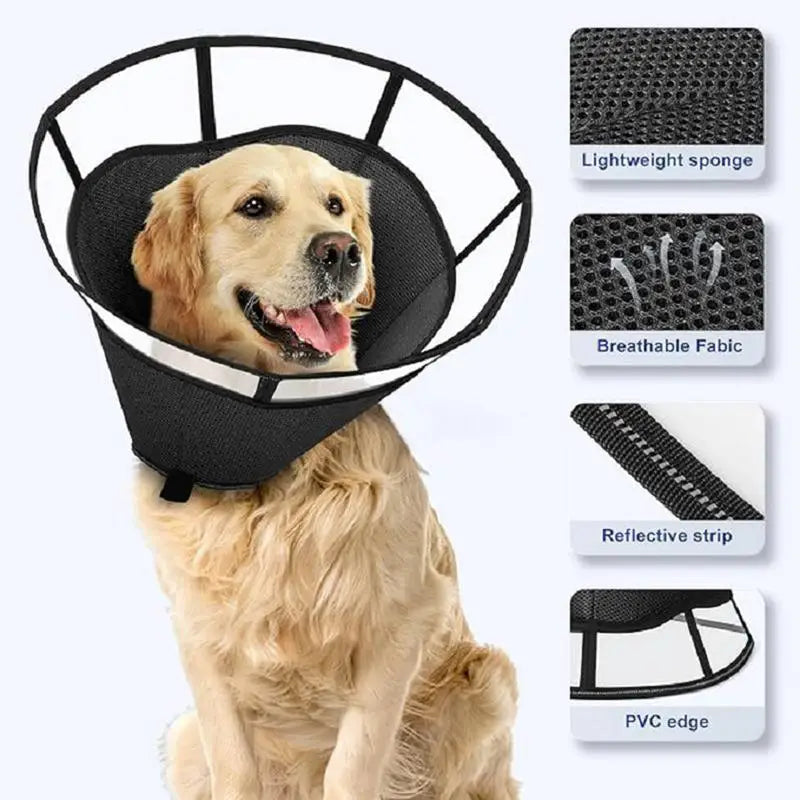 Dog Wound Soft Recovery Cone - Adjustable, Anti-Lick/Anti-Bite Shield, Breathable Pet Cone