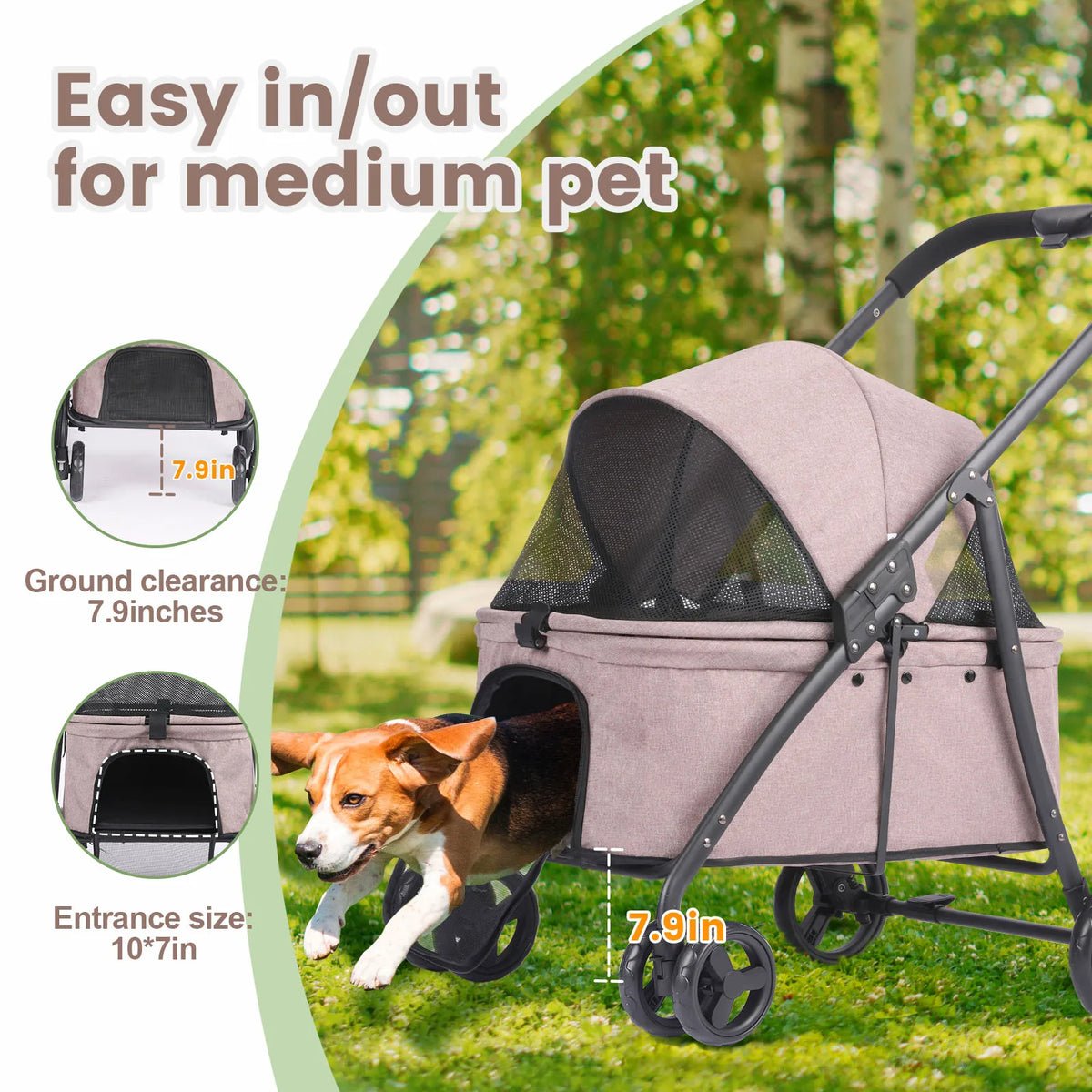 Portable, Foldable Dog Stroller  with 4 Wheels and Detachable Fashion Bag