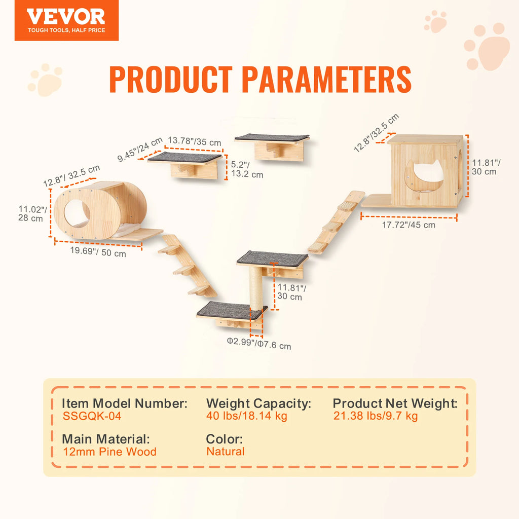 Wall Mounted Cat Wall Shelves and Perches with Jumping Boards, Hammocks