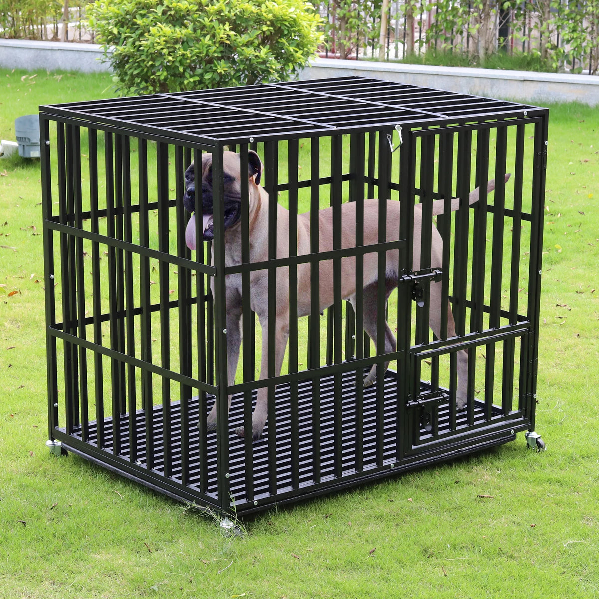 Heavy Duty Metal Dog Cage with 3 doors, 4 Wheels, and  Removable Tray