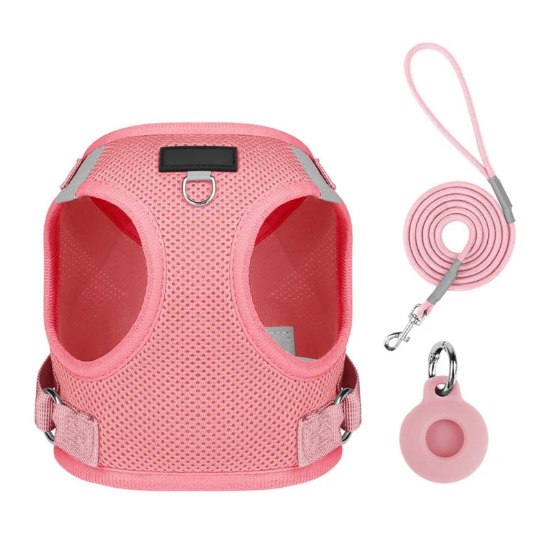 Dog Harness with Airtag Tracker and Leash Set - Mesh and Nylon