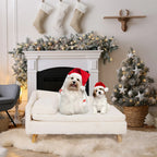 Elevated Pet Stool Bed, with Cozy Waterproof Pad and Sturdy Wood Legs