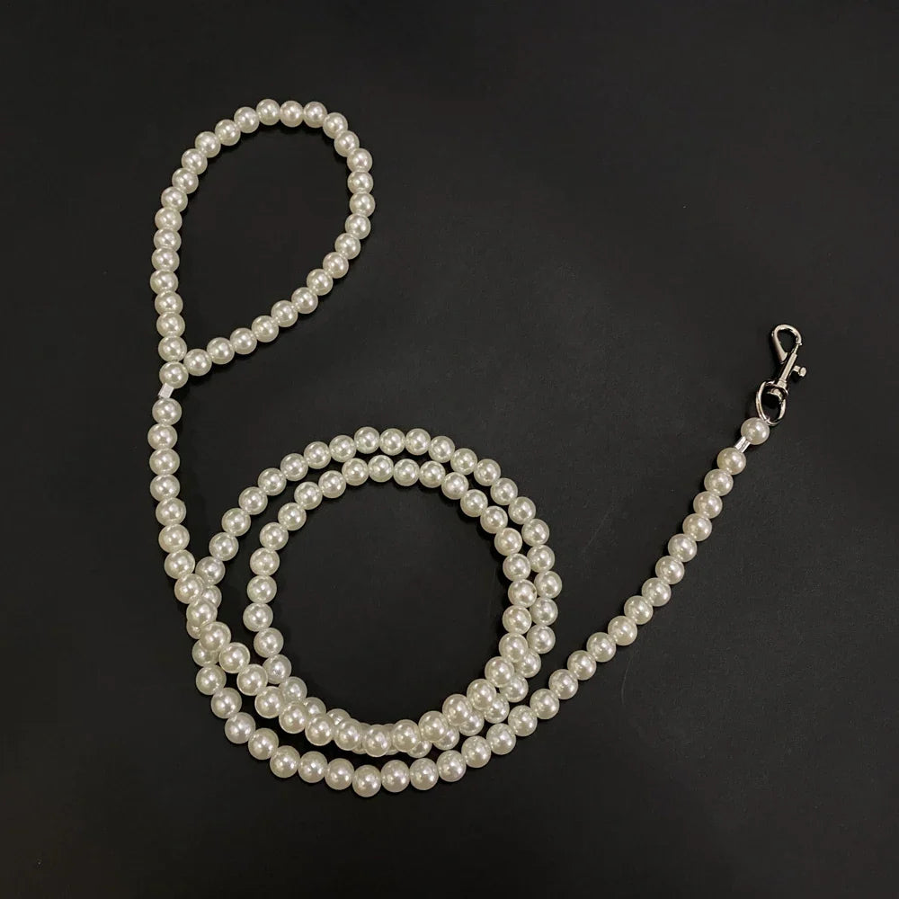 Luxury Pearl Dog Leash – Handmade Steel Wire Chain for Small Dogs & Cats
