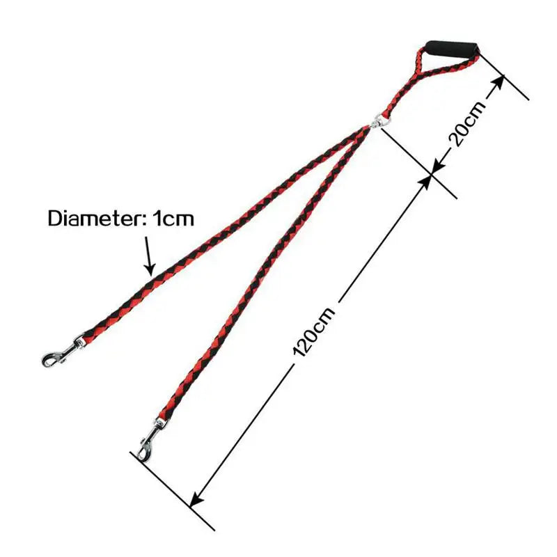 Pet Double Leash with 2 Way Couplers - Rope Elastic