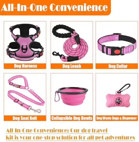 Training Kit for Dogs: Harness, Collar, Leash, Seat Belt, Bowl, Baggie Holder