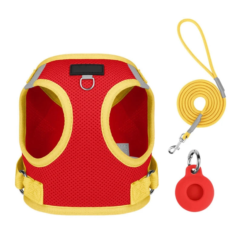 Dog Harness with Airtag Tracker and Leash Set - Mesh and Nylon