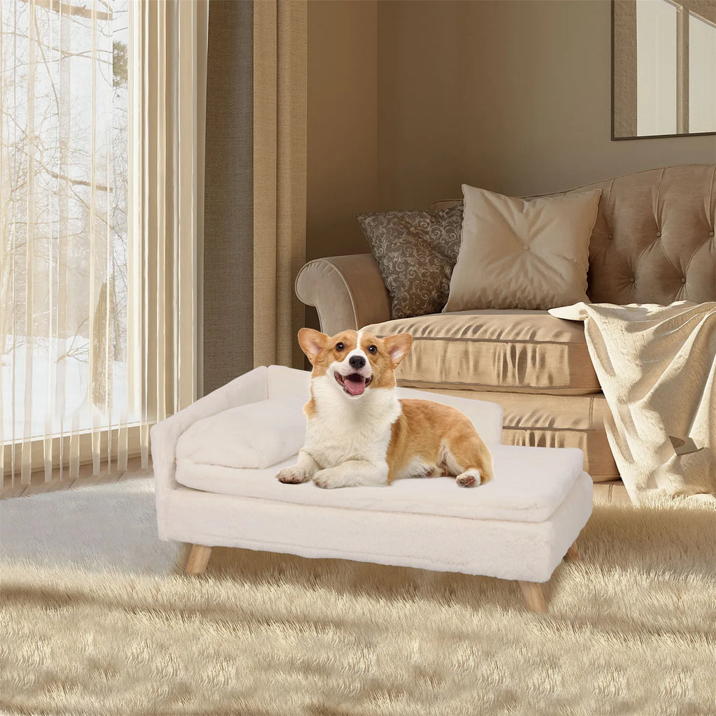 Elevated Pet Stool Bed, with Cozy Waterproof Pad and Sturdy Wood Legs