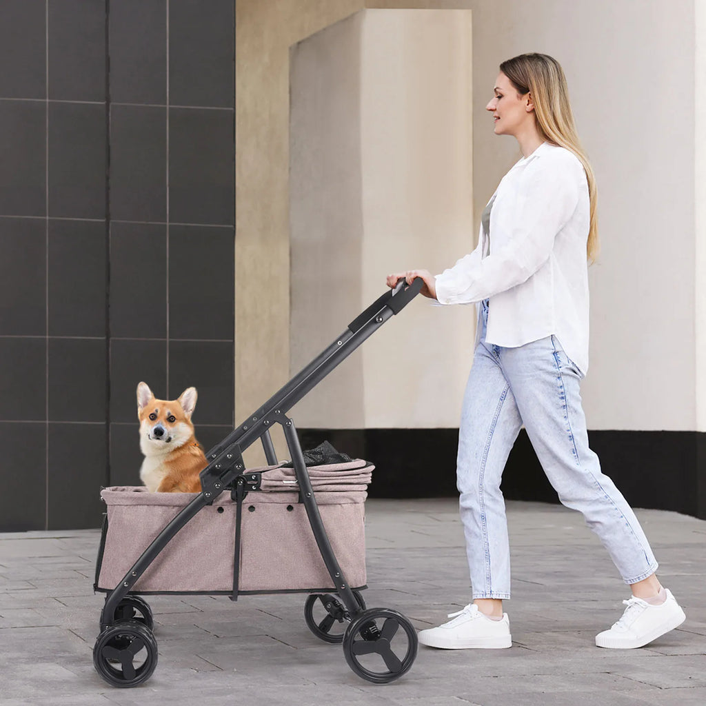 Portable, Foldable Dog Stroller  with 4 Wheels and Detachable Fashion Bag