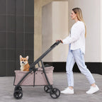 Portable, Foldable Dog Stroller  with 4 Wheels and Detachable Fashion Bag