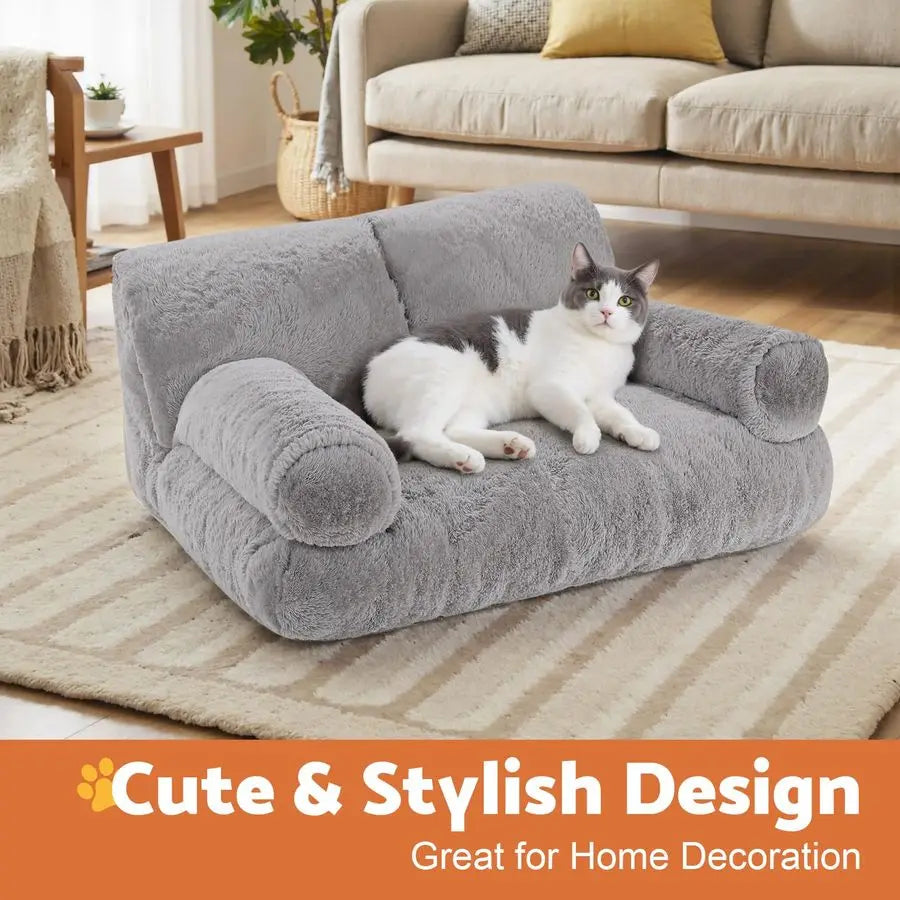 Large Washable Cat Bed - Orthopedic Pet Couch Beds with Bolstered Edges