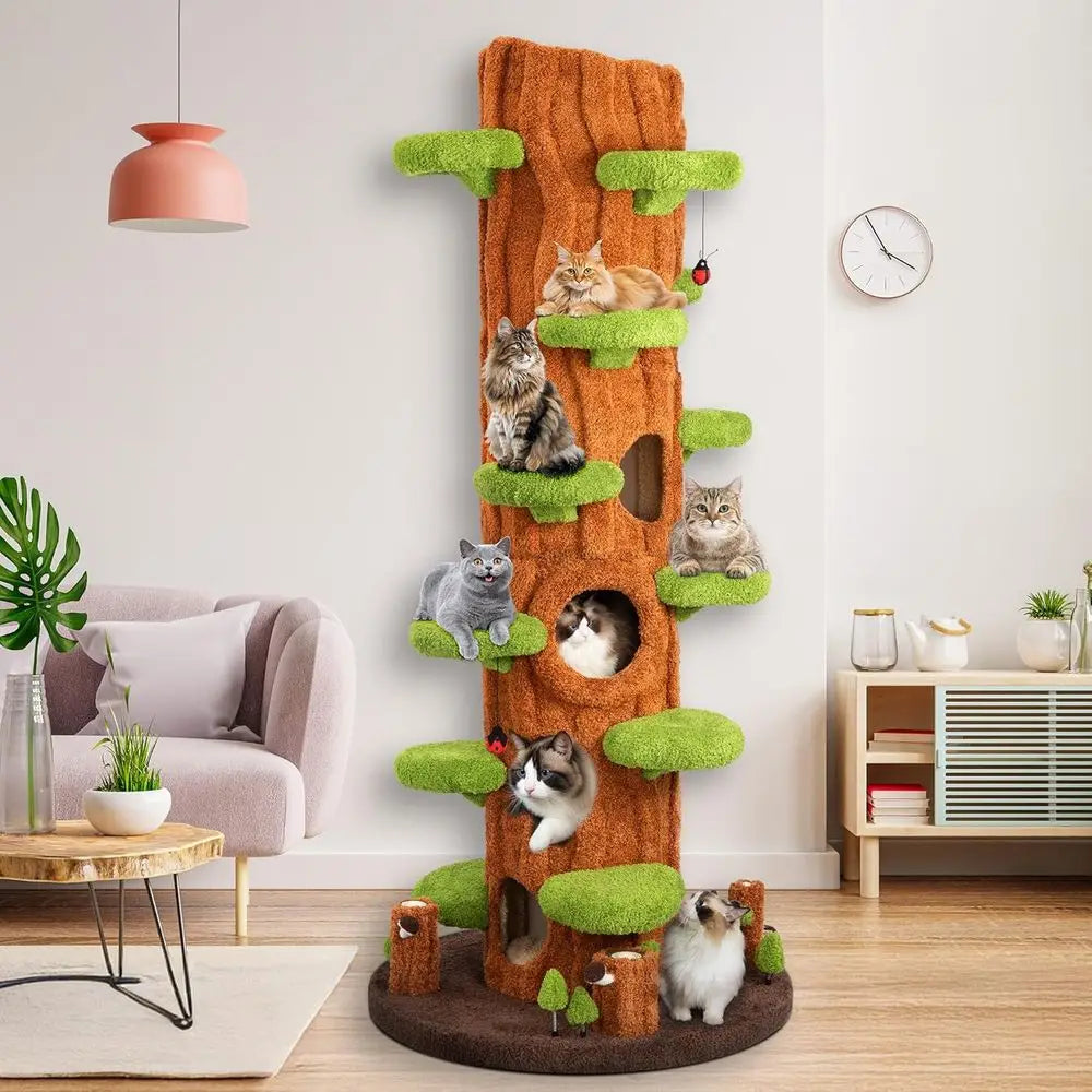 Cat Tower with 6 Condos, Cushions, Scratching Board, Plush Platform & Top Perch (41"L x 33"W x 76"H)
