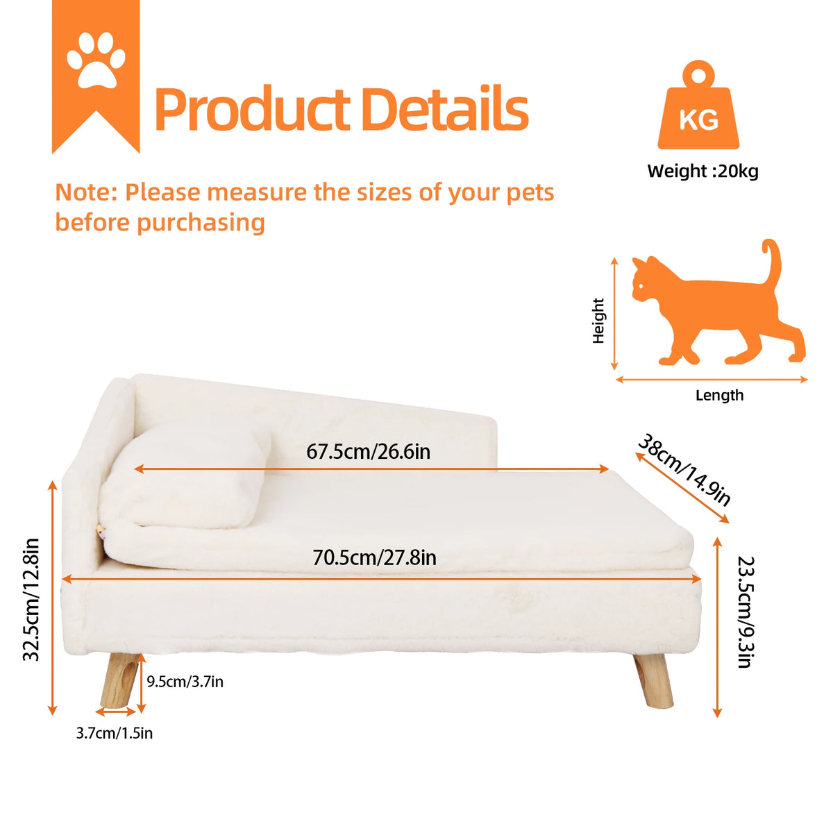 Elevated Pet Stool Bed, with Cozy Waterproof Pad and Sturdy Wood Legs