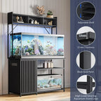 55-90 Gallon Aquarium Stand with LED Lights, Fluted Cabinet For Fish Tank Accessories Storage, Heavy Duty Metal & Power Outlets