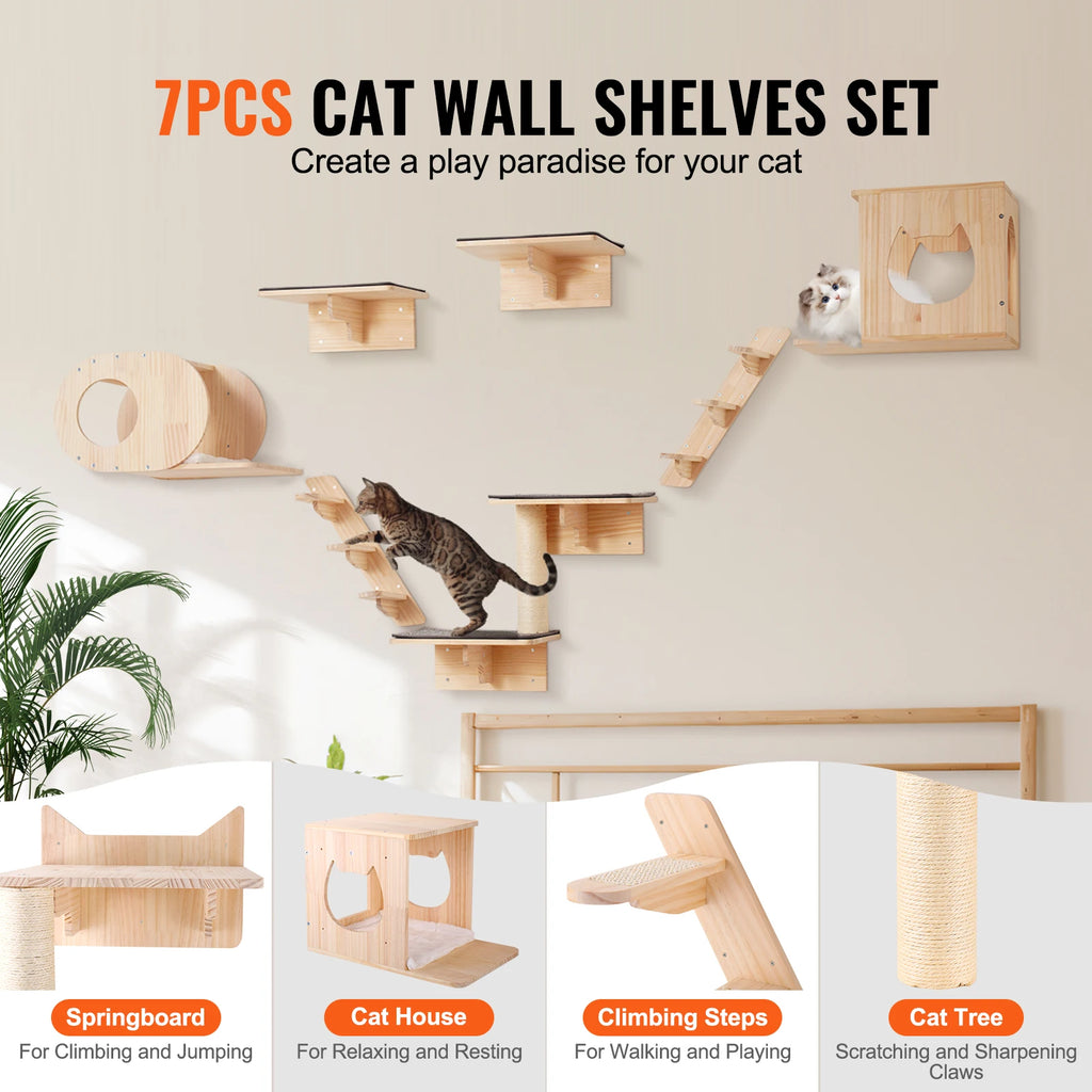 Wall Mounted Cat Wall Shelves and Perches with Jumping Boards, Hammocks