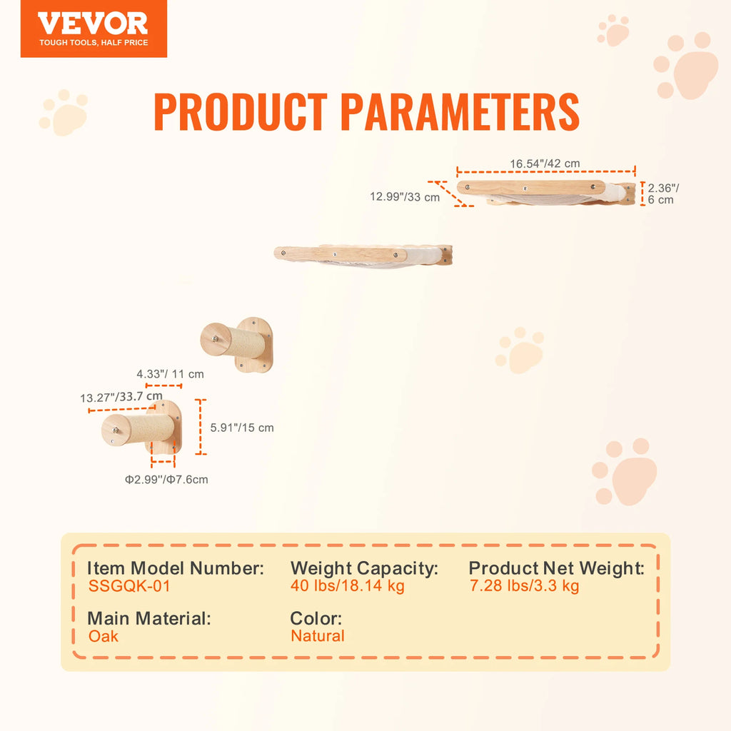 Wall Mounted Cat Wall Shelves and Perches with Jumping Boards, Hammocks