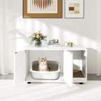 Wooden Cat Litter Box Enclosure Hidden Litter Box Furniture with Scratching Board