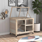 Natural Indoor Rabbit Hutch with Wheels – Wood Cage for Small Pets