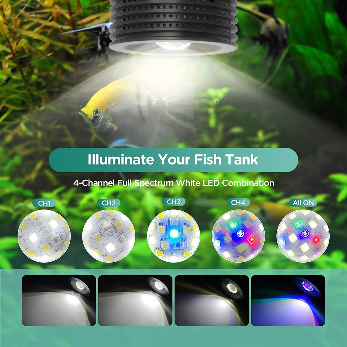 LED Aquarium Light, Planted Tank Light 4 Channels Remote Control