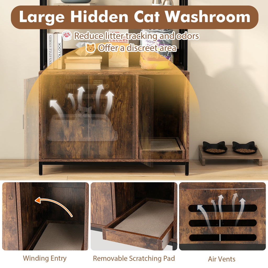 Cat Litter Box Enclosure with Storage and 3-tier Shelves